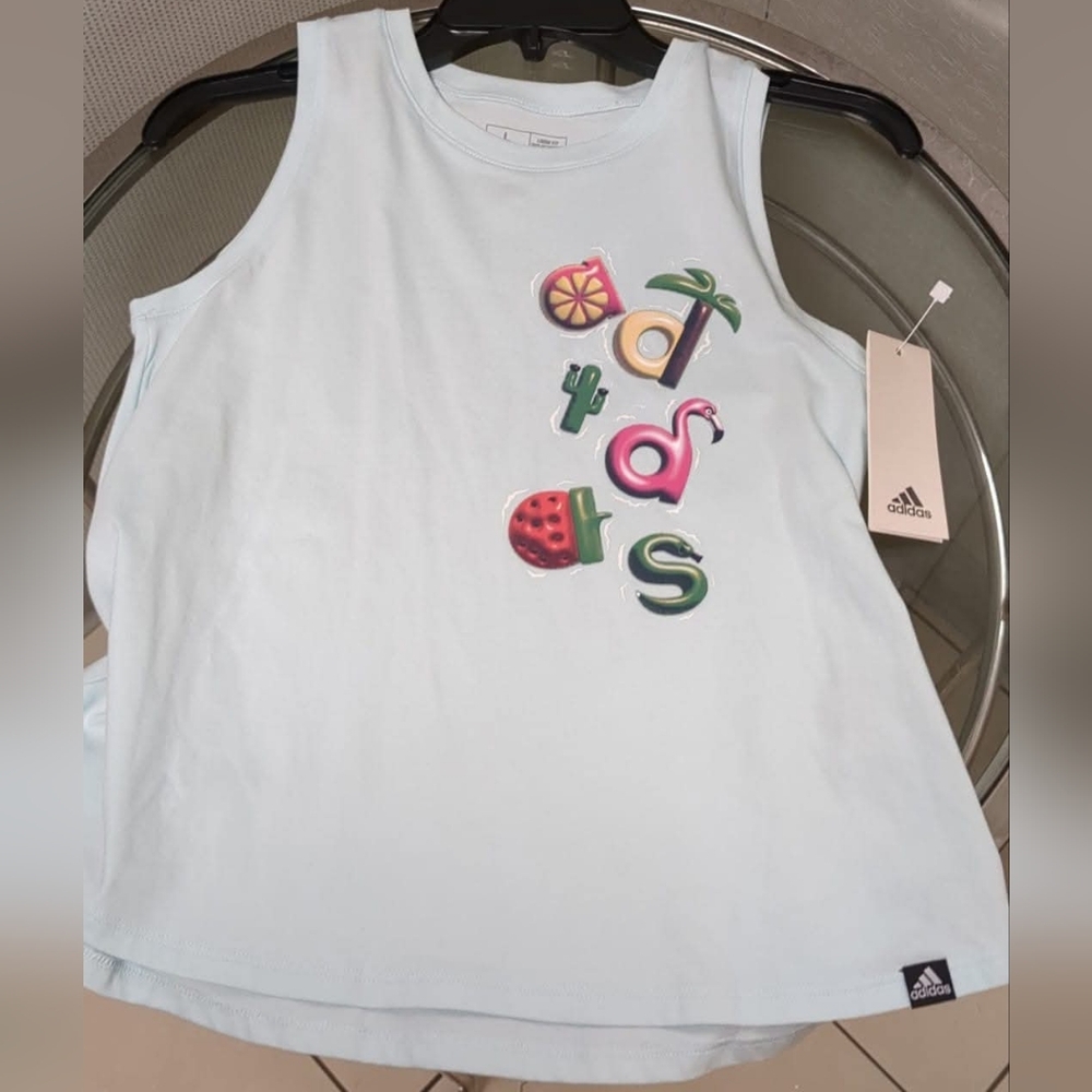 2 Adidas Kids Tanks, Pastel Blue And Pink